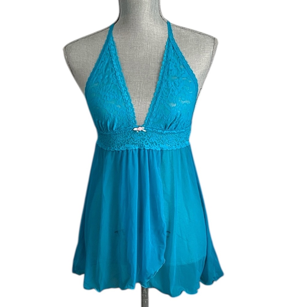 Victoria’s Secret The Lacie Turquoise Halter Lace Babydoll Lingerie